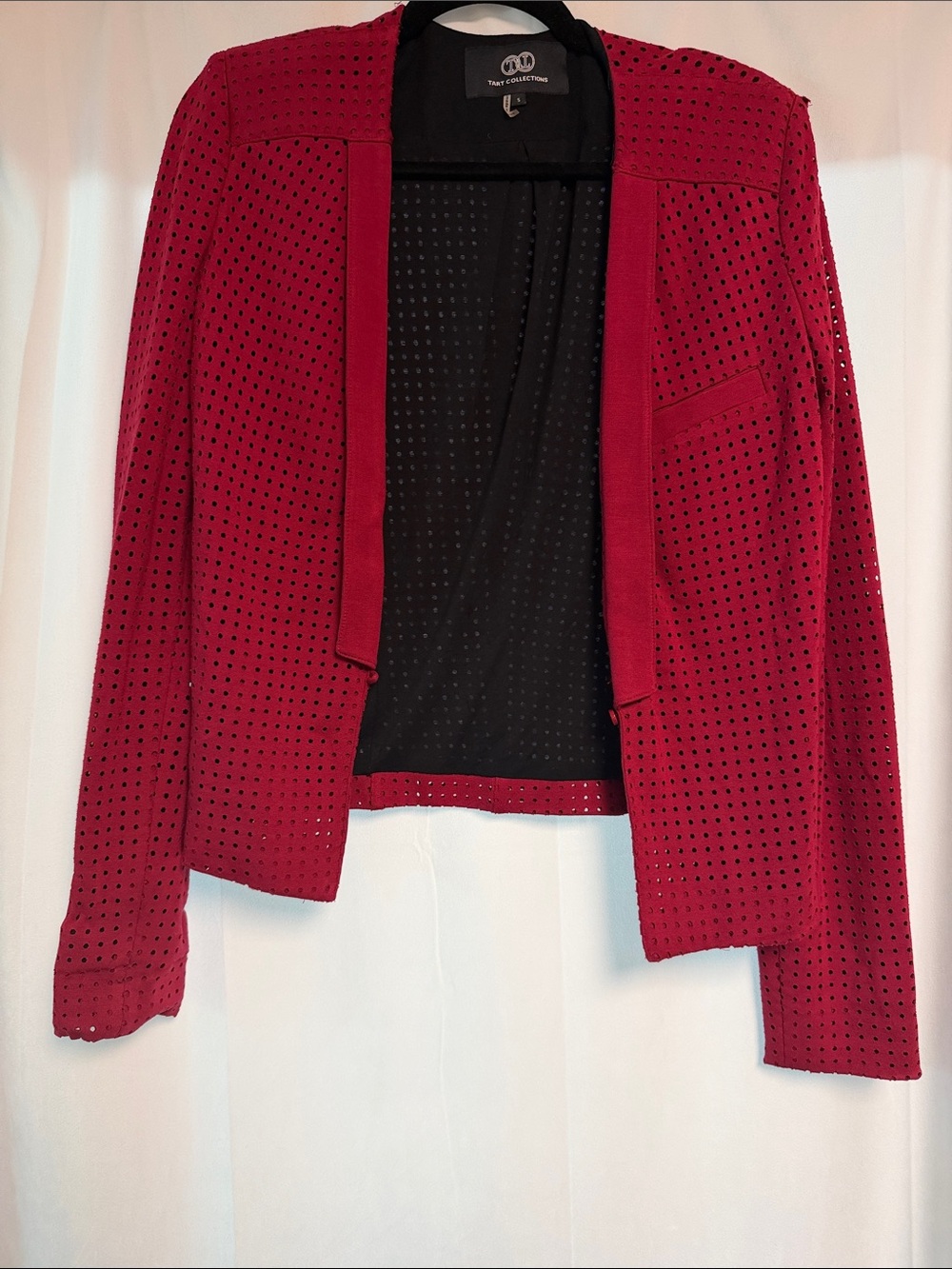 Tart Collections Women's Red Perforated Open-Front Blazer